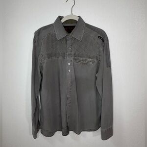 Rebel Spirit Vintage Men's Gray Button-Up Shirt Size Large
